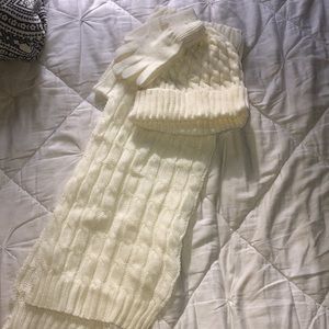 Knit scarf, glove, and hat set